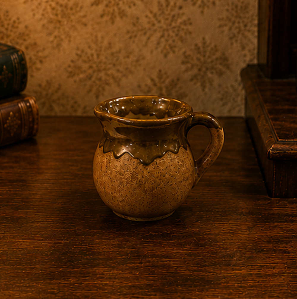 Vintage Mid-Century Mini Studio Pottery – Handmade Brn/Gld Drip Glaze Stoneware